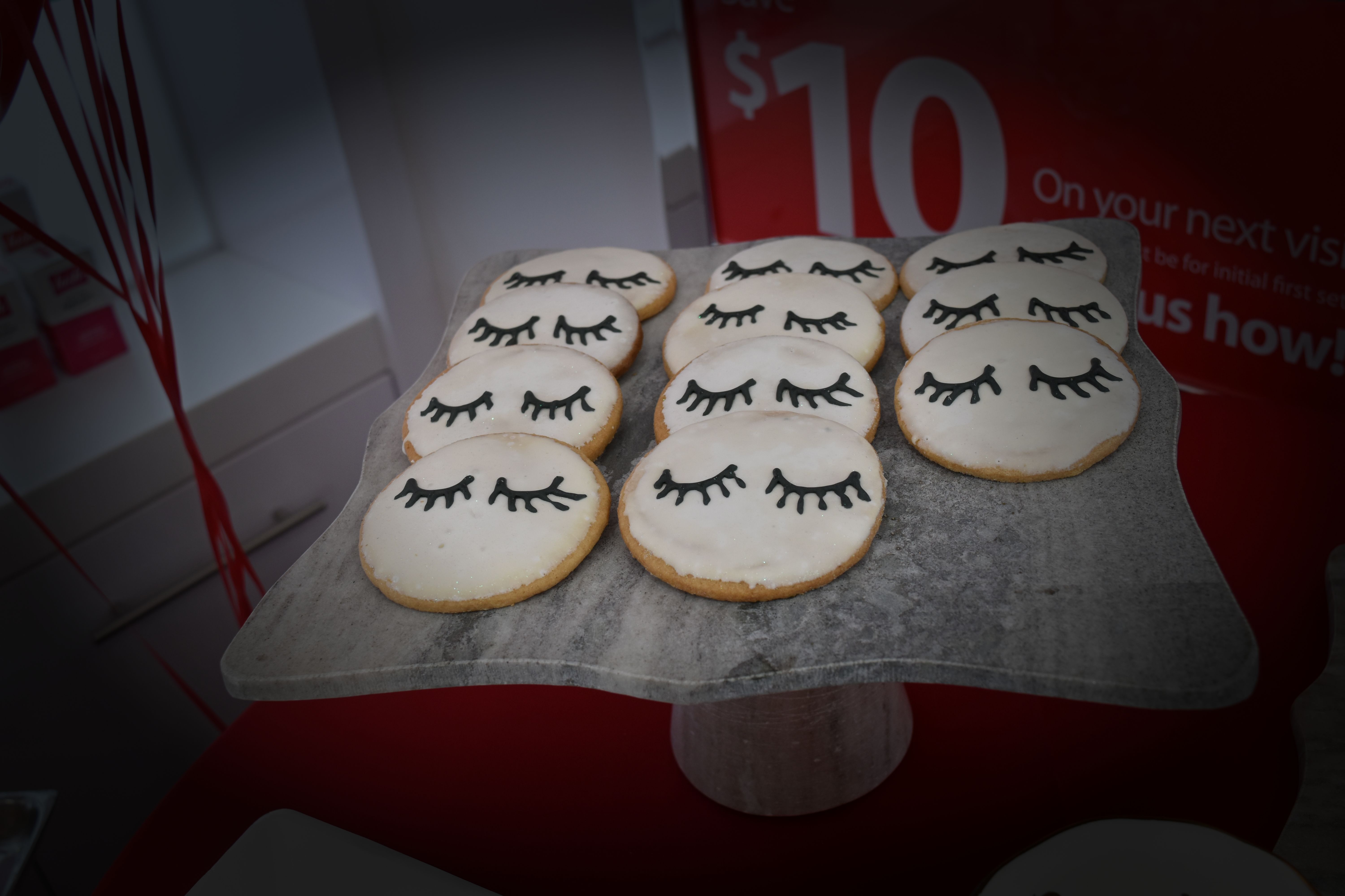 cookies with eyelash decorations